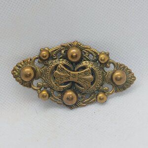 Victorian Edwardian Look Brass Brooch Hammered Ball Dome 3D Design C-Clasp